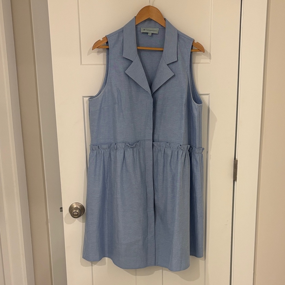 Tuckernuck Oxford Chambray Blue Shirt Dress Sleeveless Size XXL Notched Collar